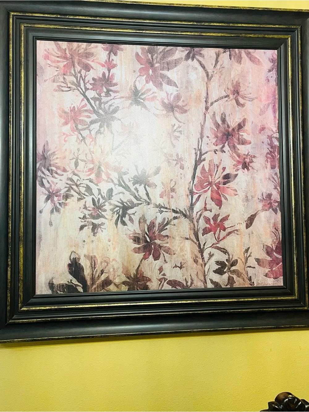 Floral Wall Art Print in Pink and Black & Gold Frame